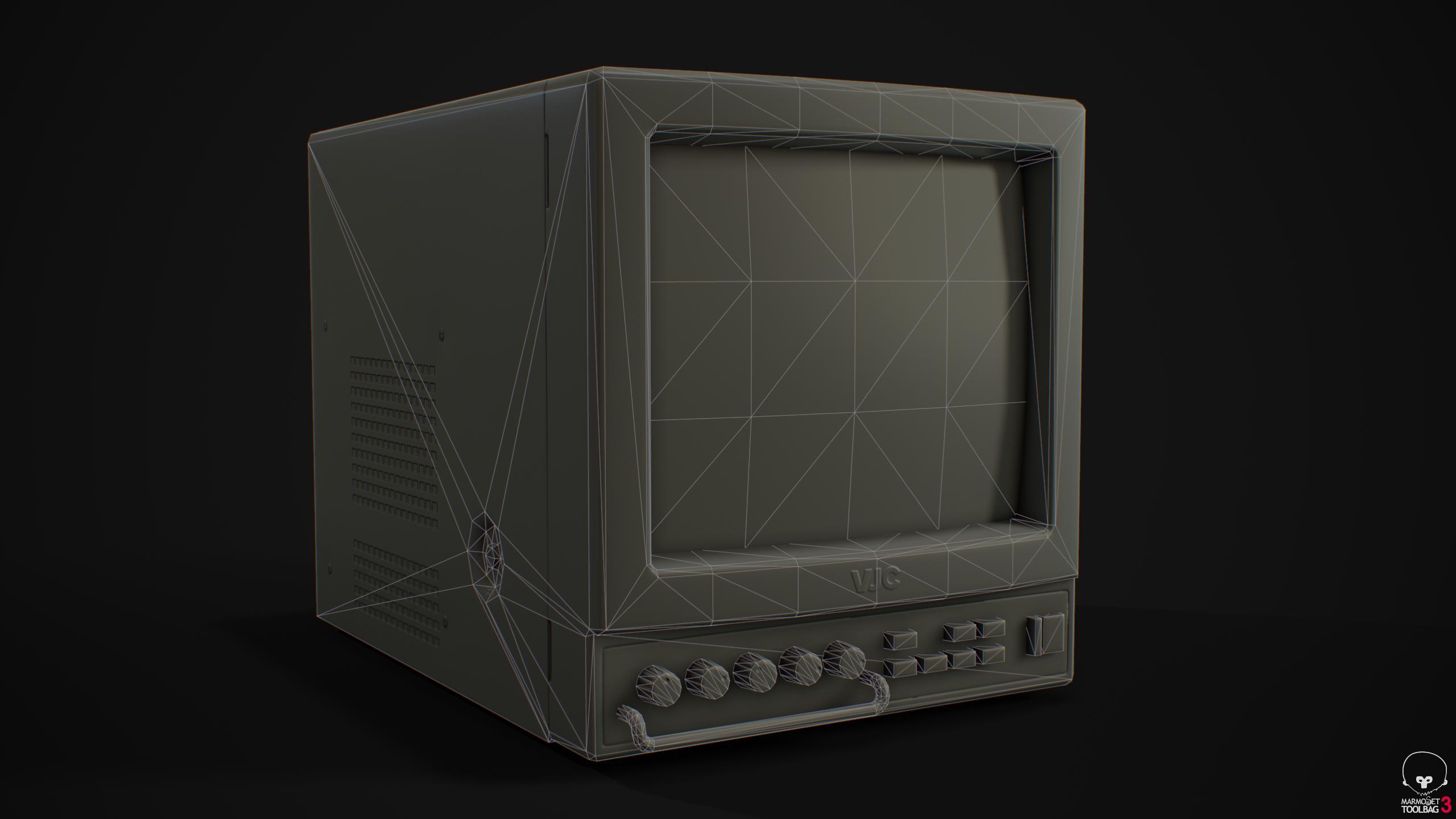 Wireframe render of a cctv monitor